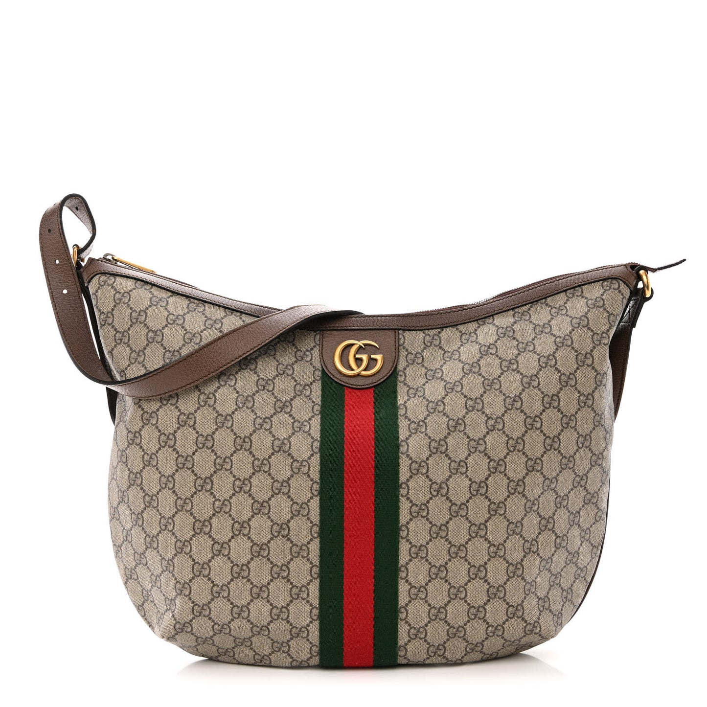 GG Supreme Monogram Web Ophidia Half Moon Hobo Brown
