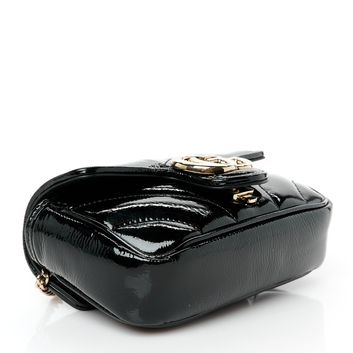 Gucci Patent Lambskin Matelasse Super Mini GG Marmont Shoulder Bag Black 5 of 11