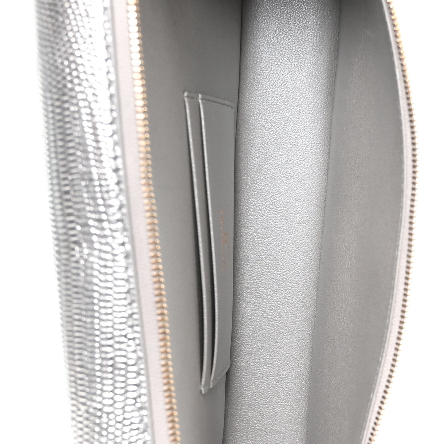 Lizard Embossed Calfskin Top Handle Slim Vanity With Chain Silvery