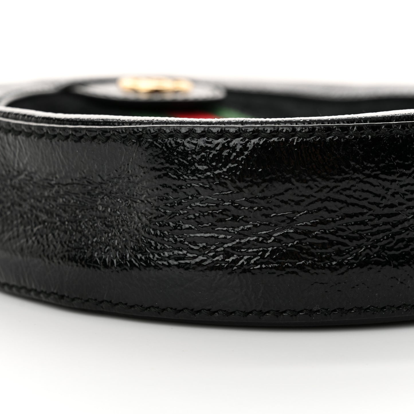 Suede Patent Web Mini Ophidia Round Shoulder Bag Black
