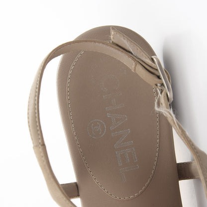 Chanel Lambskin Crystal CC Thong Sandals 38.5 Beige 9 of 12