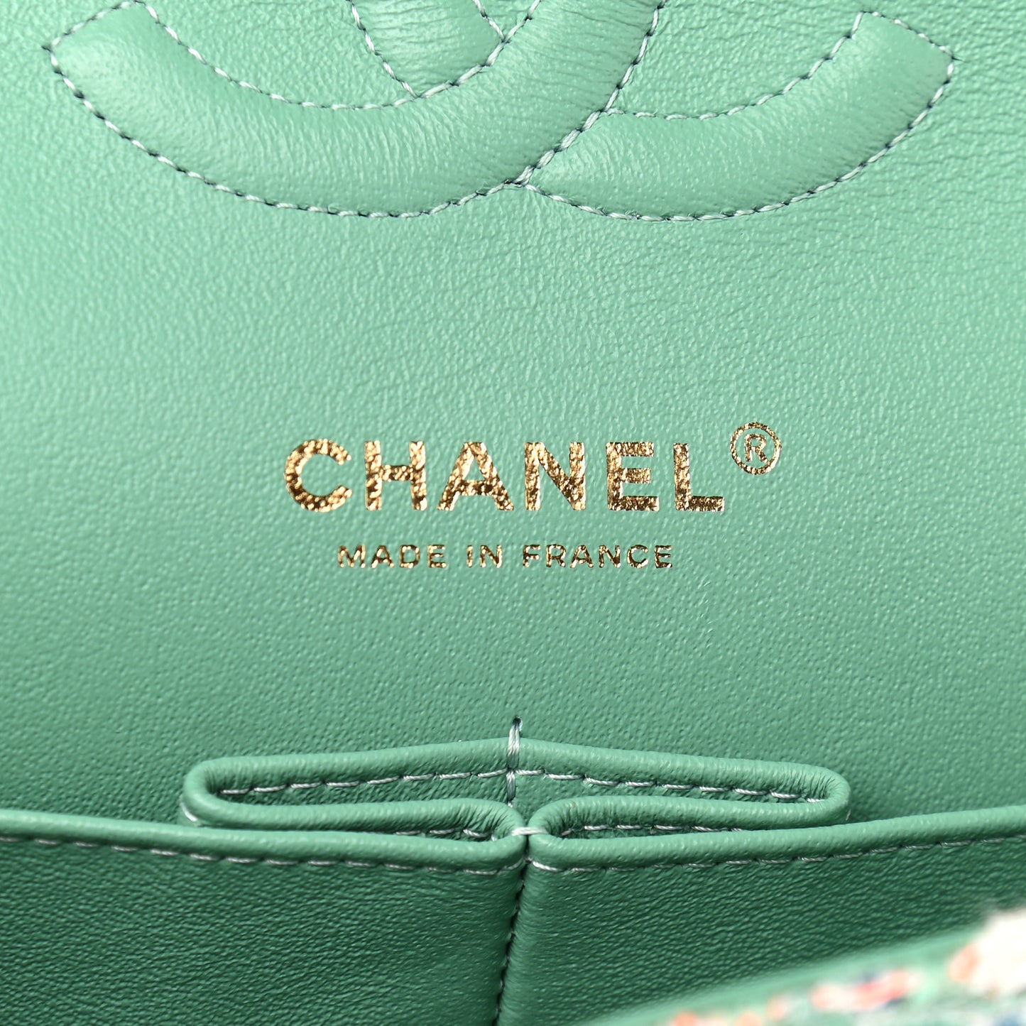 Tweed Quilted Medium Double Flap Green White Blue Orange