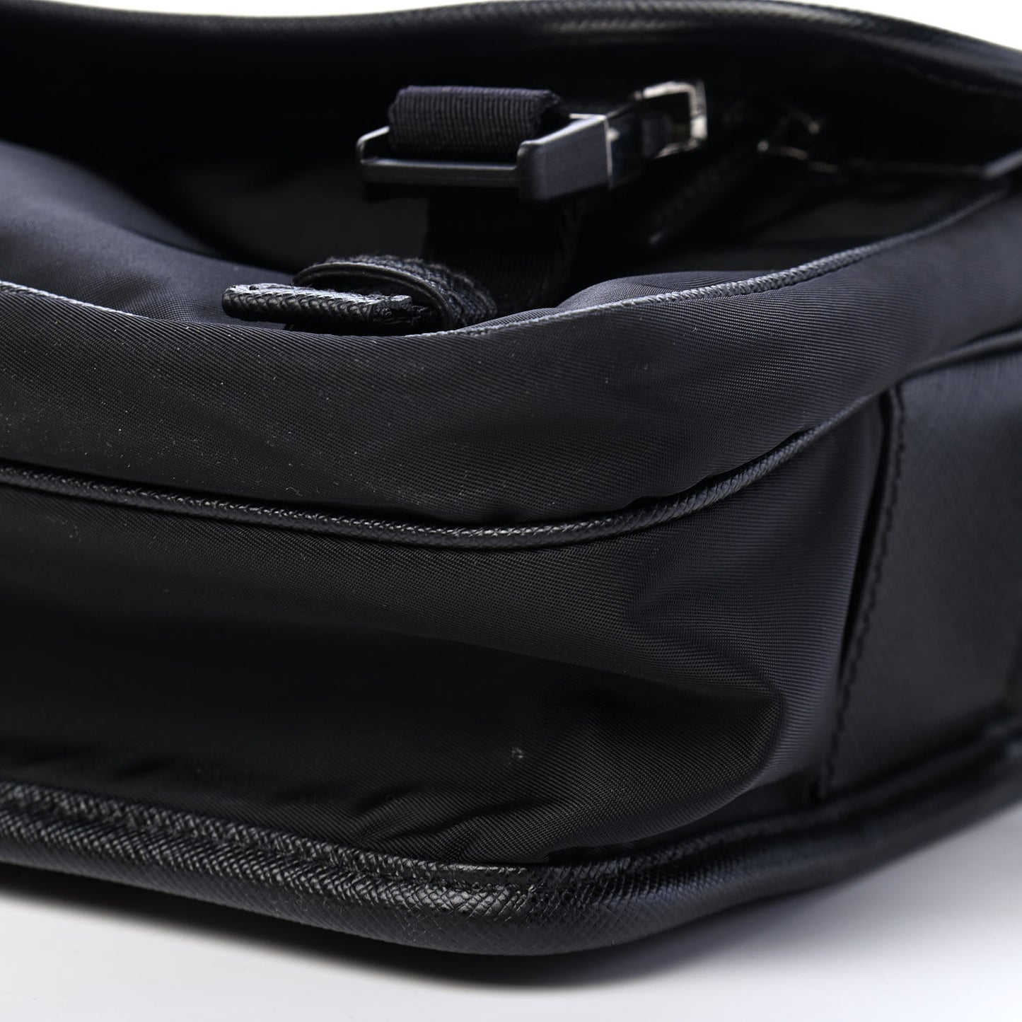 Tessuto Nylon Saffiano Pocket Double Snap Buckle Messenger Shoulder Bag Black