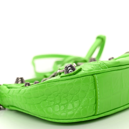 Balenciaga Extra Supple Calfskin Crocodile Embossed Le Cagole Mini Purse With Chain Acid Green 8 of 9