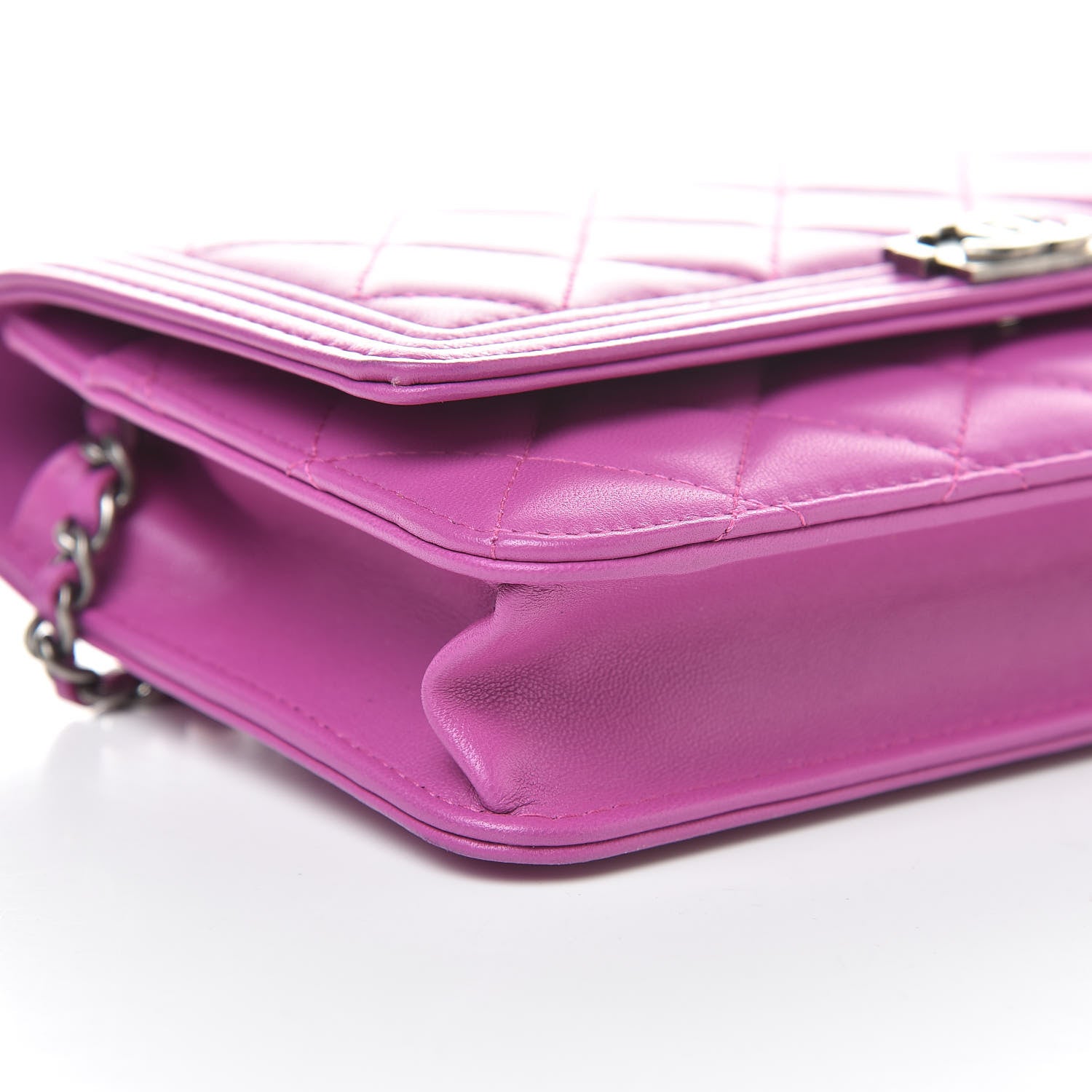 Chanel Lambskin Quilted Boy Wallet On Chain WOC Dark Pink 10 of 12