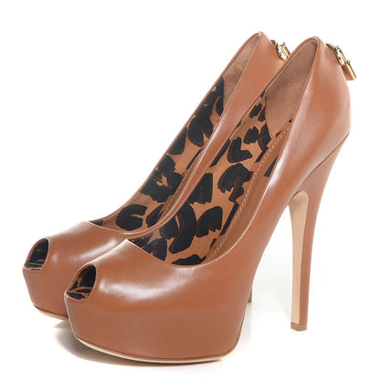 Louis Vuitton Smooth Calfskin Oh Really Peep Toe Pumps 39.5 Tan 3 of 6