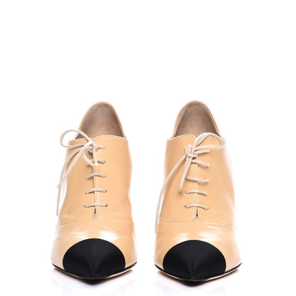 Chanel Goatskin Lace Up Cap Toe Booties 38 in Beige Black 2 of 9