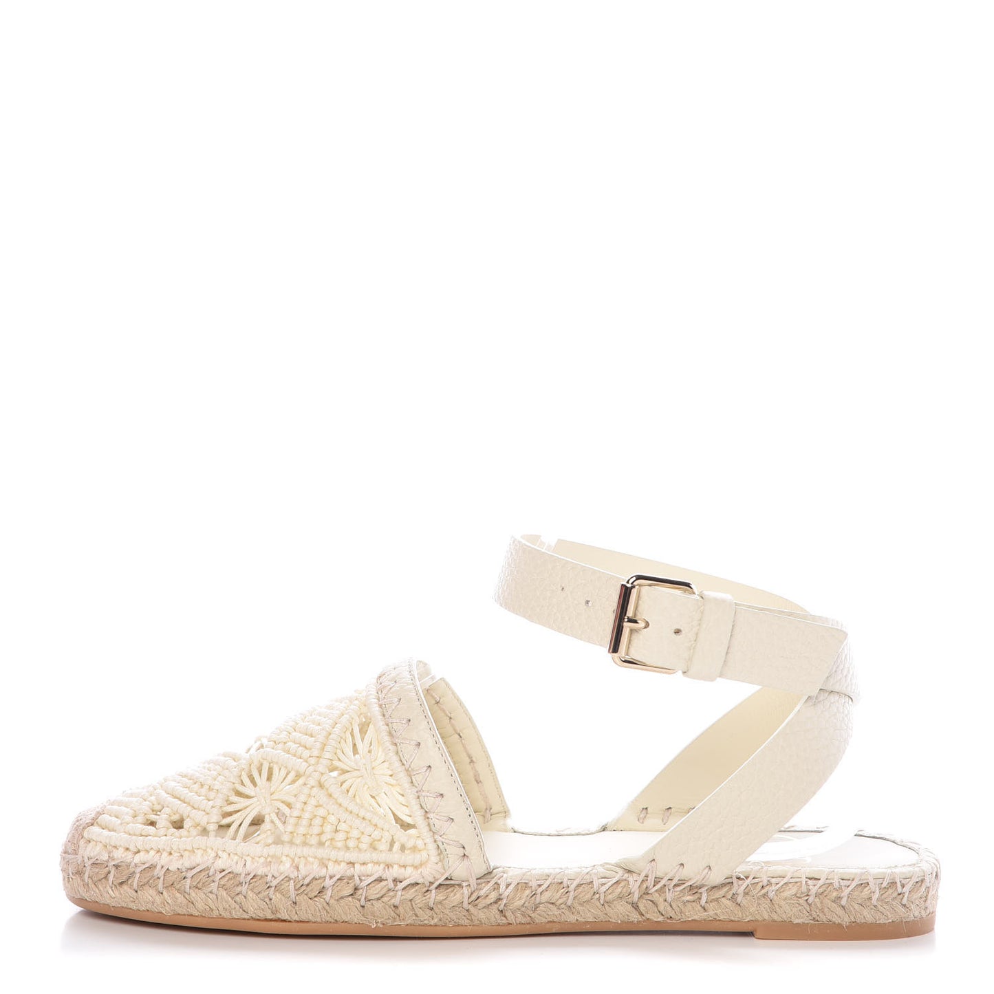 Calfskin Macrame Marrakech Ankle Strap Espadrilles 37 Ivory