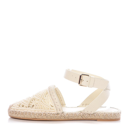 Valentino Garavani Calfskin Macrame Marrakech Ankle Strap Espadrilles 37 Ivory 1 of 8
