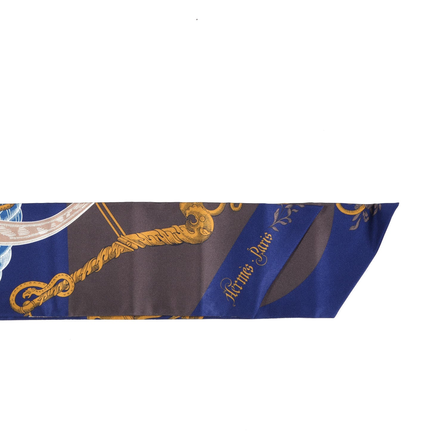Hermes Silk Della Cavalleria Twilly Indigo Gold Marron 3 of 4