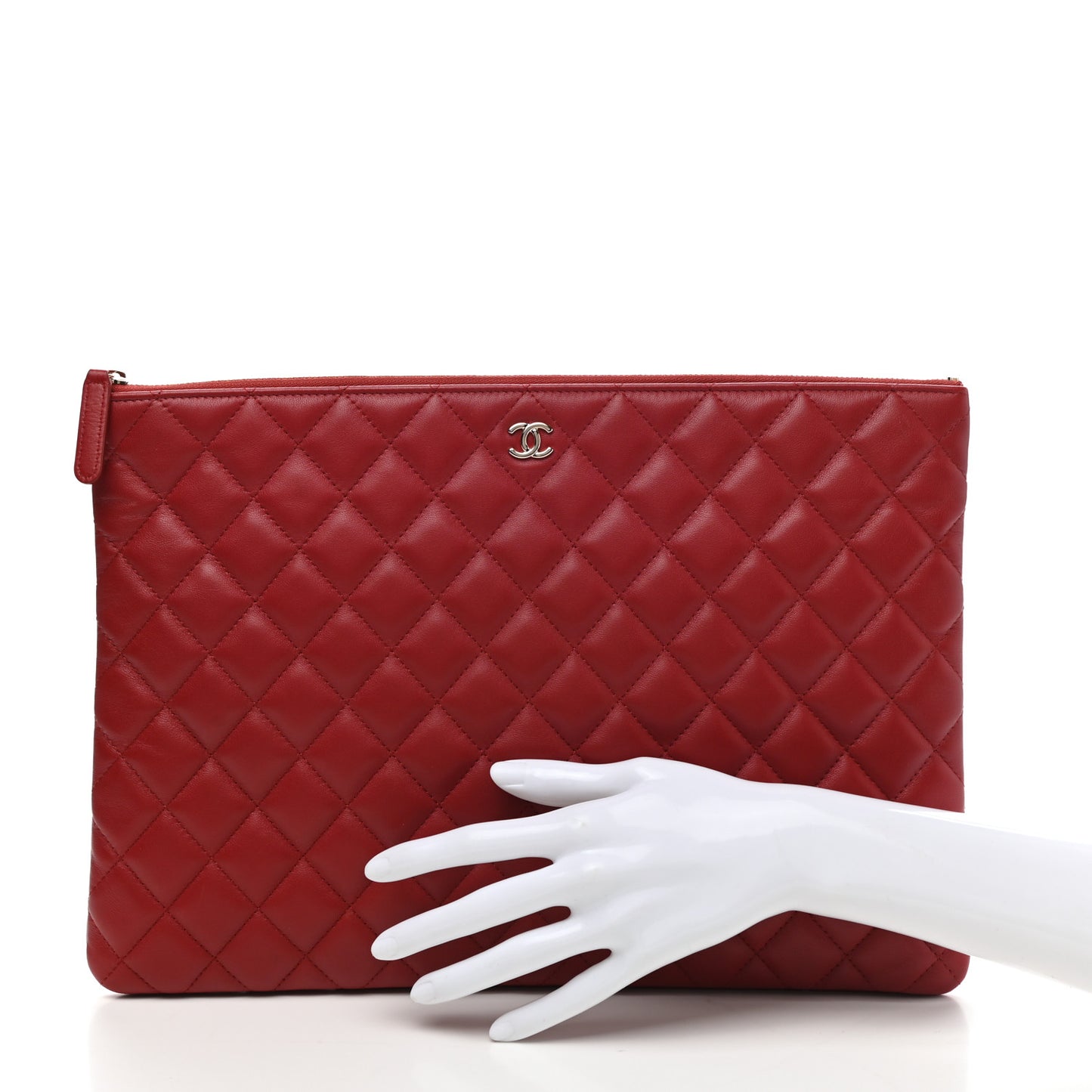 Lambskin Quilted Large Cosmetic Case Red