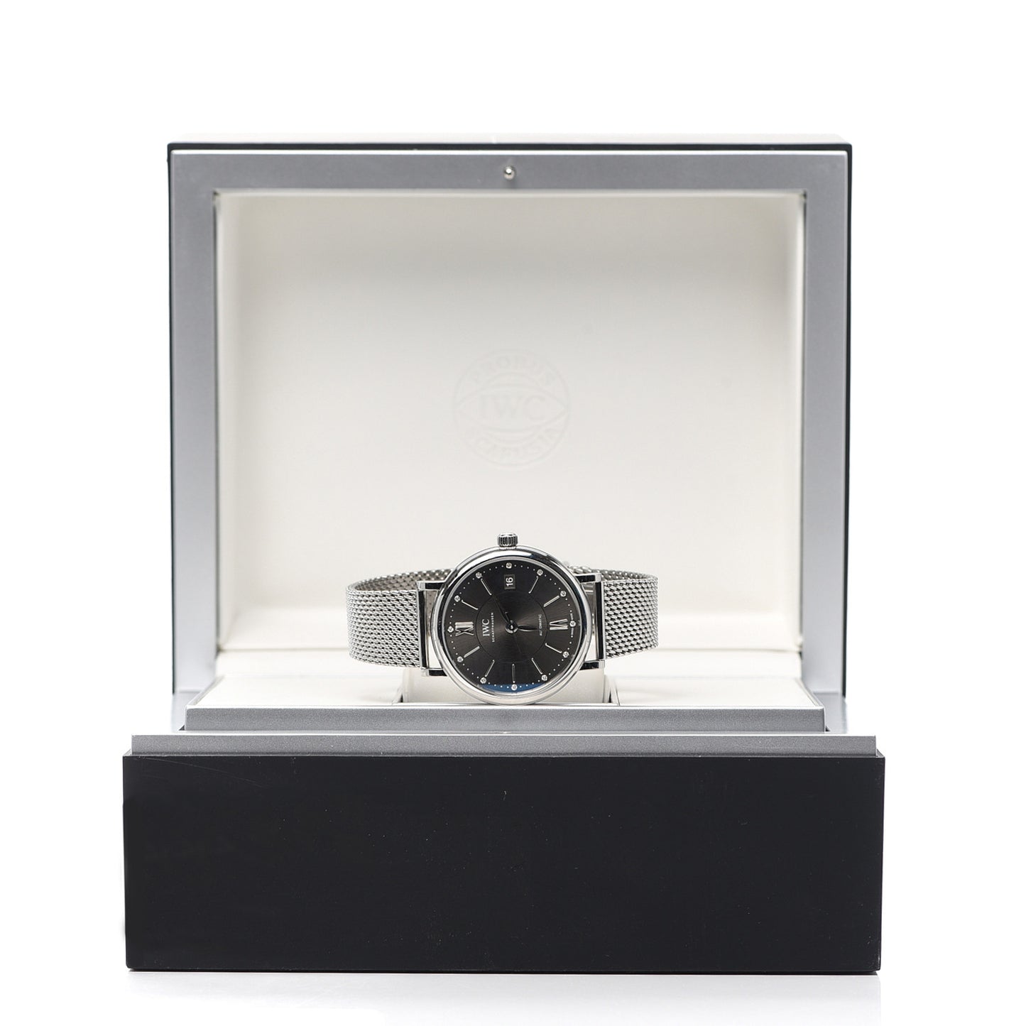 Stainless Steel Diamond 37mm Portofino Automatic Watch Grey IW458110