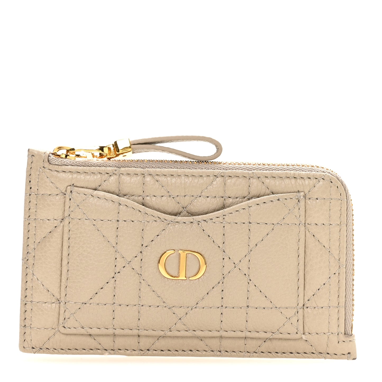 Supple Calfskin Cannage Caro Cosmos Zipped Card Holder Sand