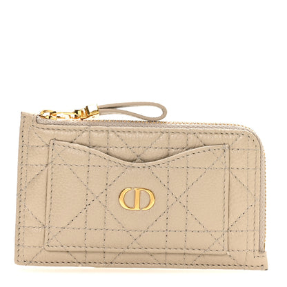 Christian Dior Supple Calfskin Cannage Caro Cosmos Zipped Card Holder Sand 1 of 7
