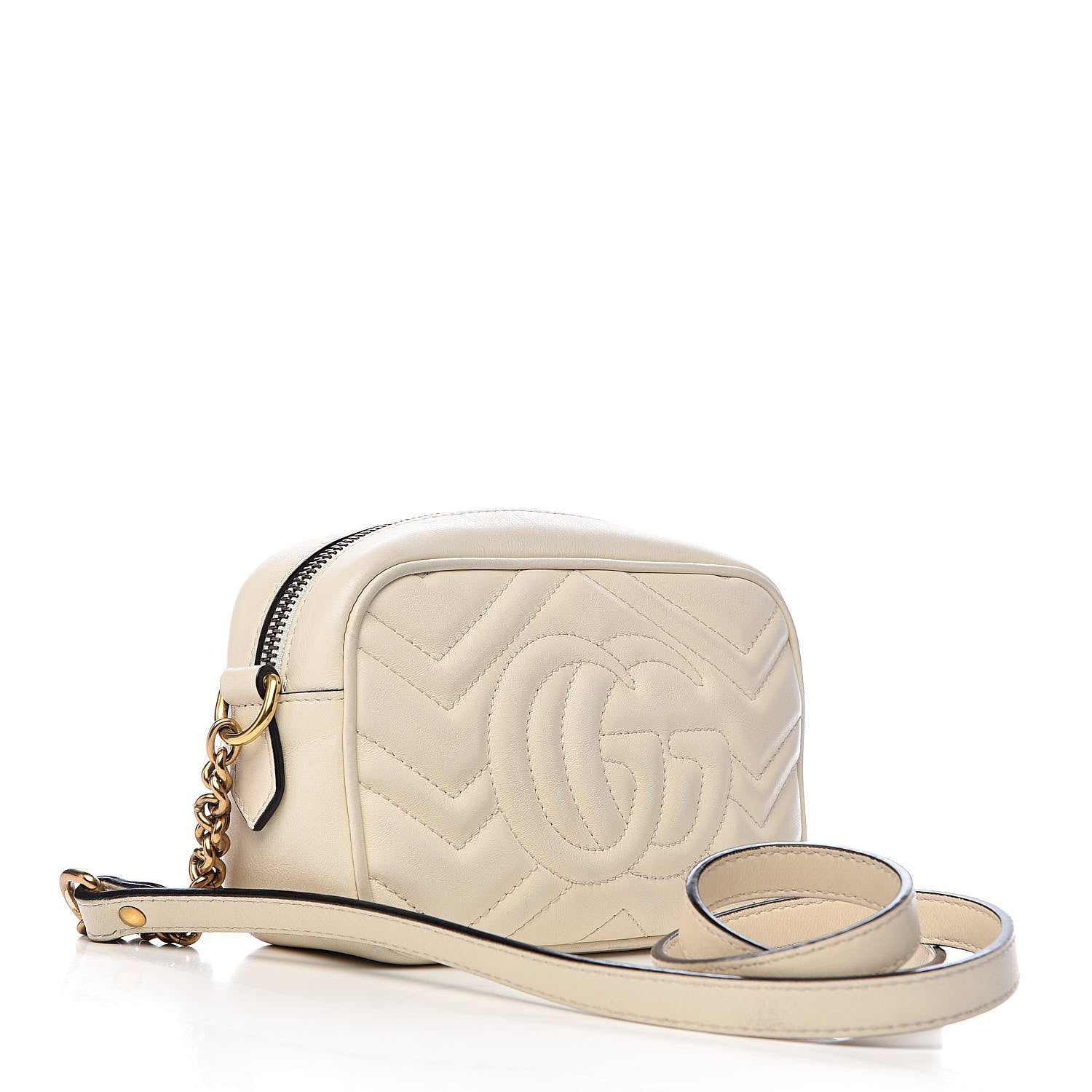 Gucci Calfskin Matelasse Mini GG Marmont Chain Shoulder Bag White 3 of 13