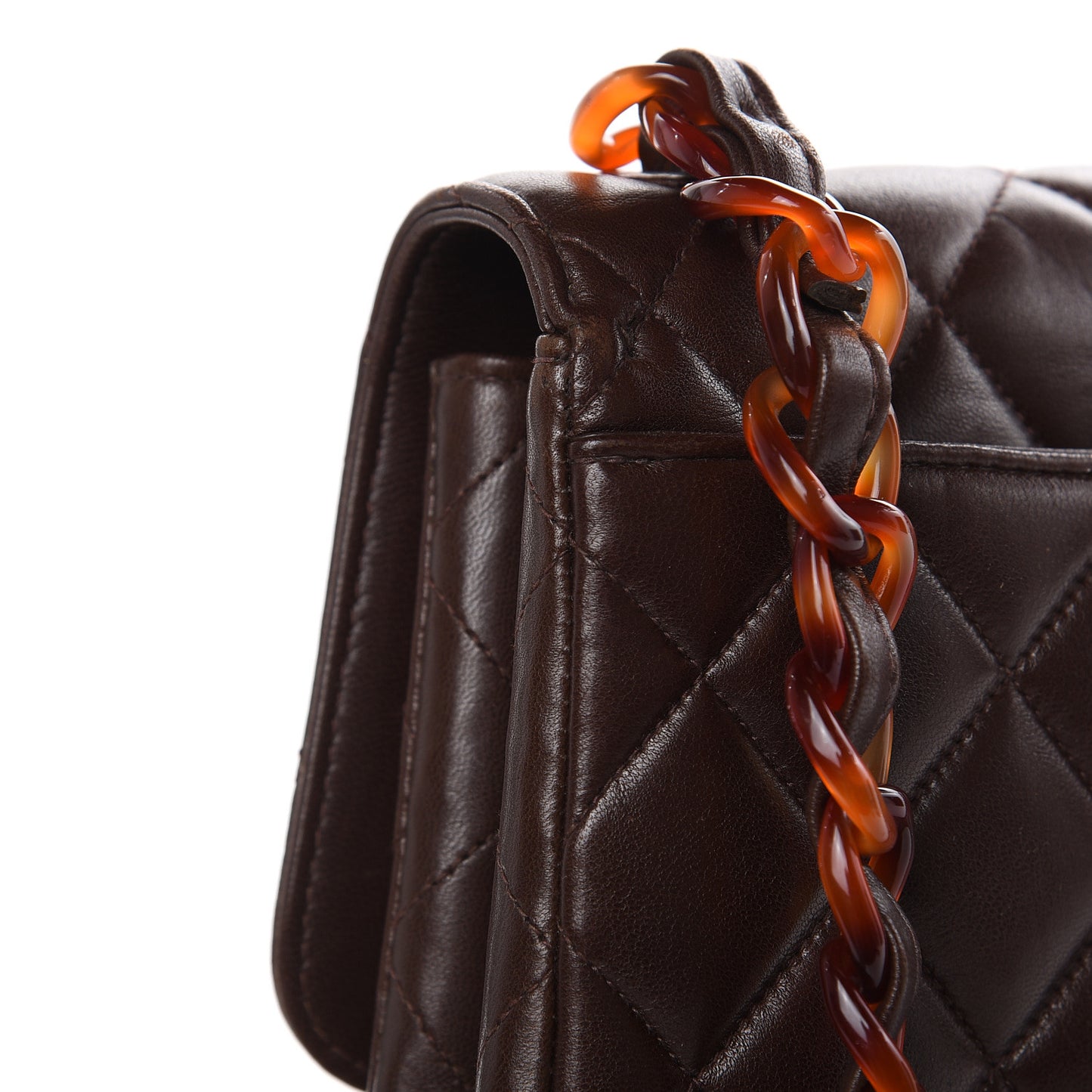 Lambskin Tortoise Square Chain Flap Brown