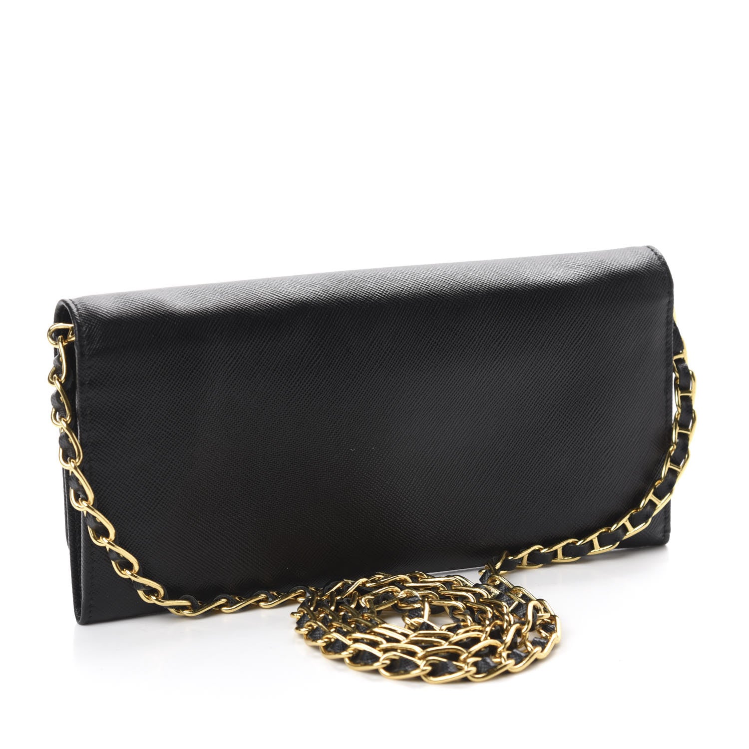Prada Saffiano Metal Oro Chain Wallet Black 3 of 10