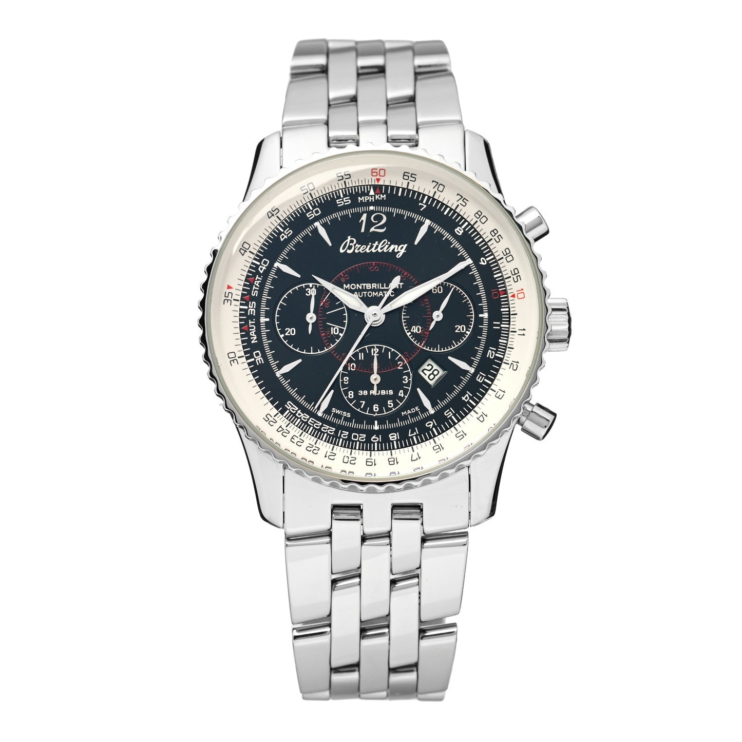 Stainless Steel 38mm Navitimer Montbrillant Chronograph Automatic Watch Black A41330