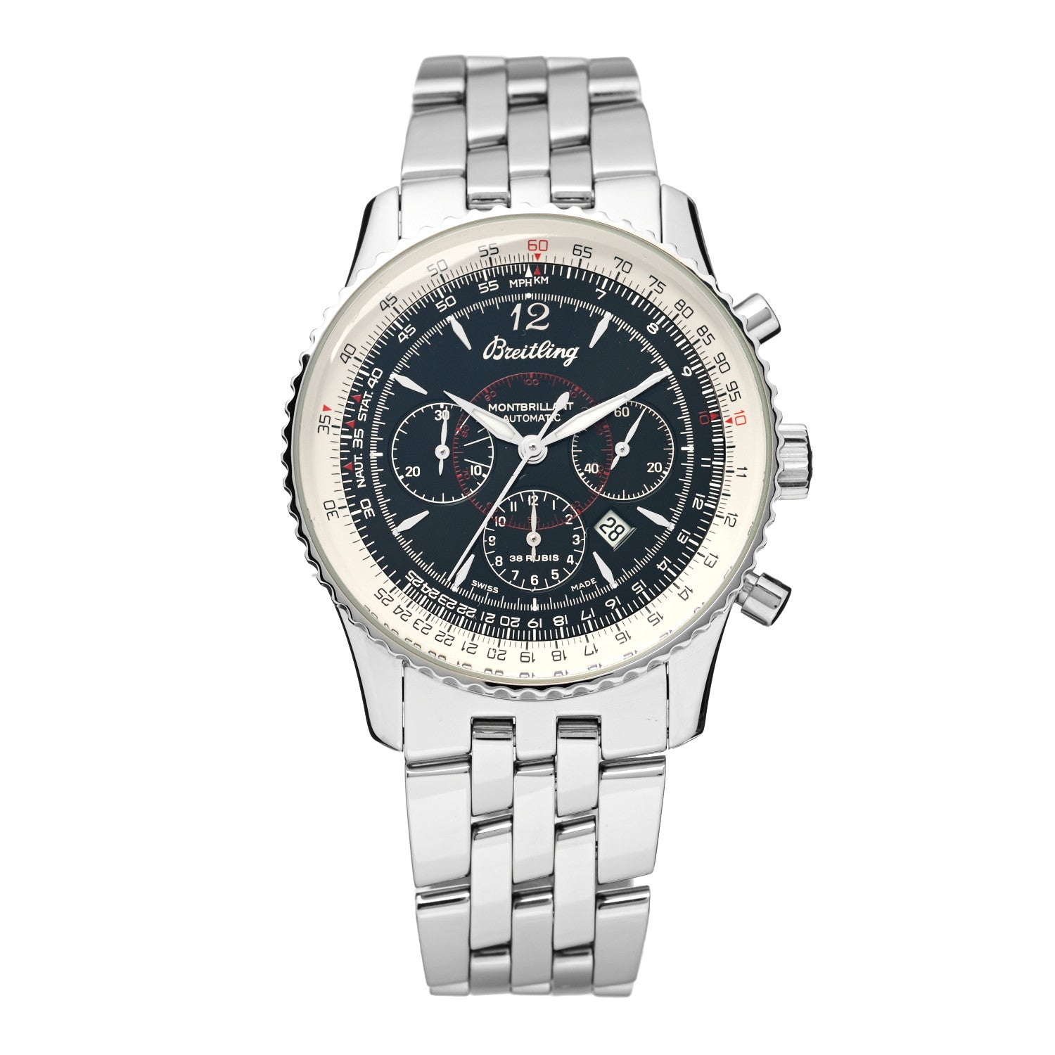Breitling Stainless Steel 38mm Navitimer Montbrillant Chronograph Automatic Watch Black A41330 1 of 4