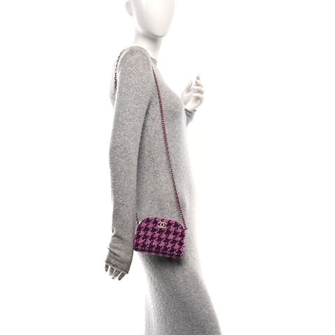 Tweed Quilted Mini Clutch With Chain Purple