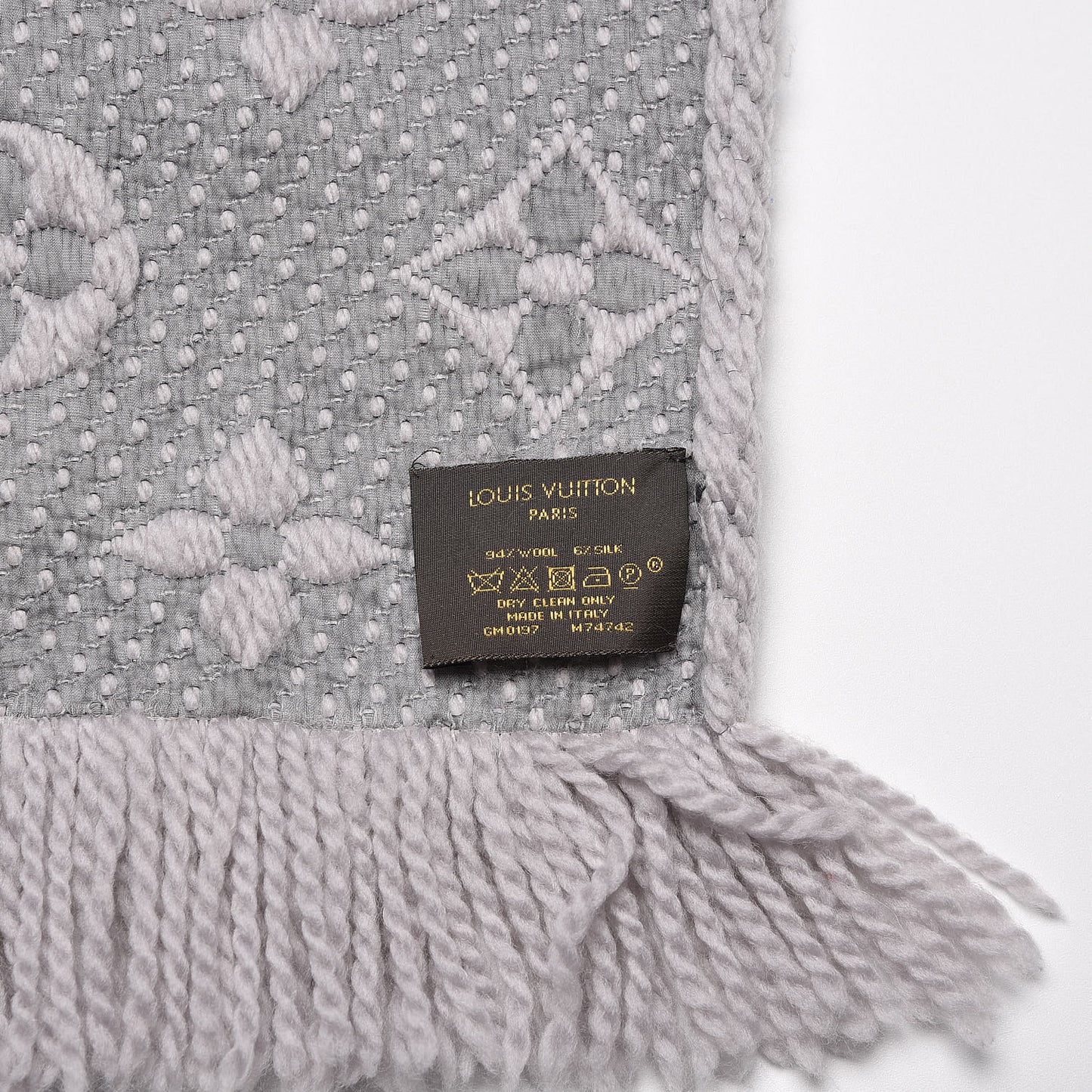 Wool Silk Logomania Scarf Pearl Grey