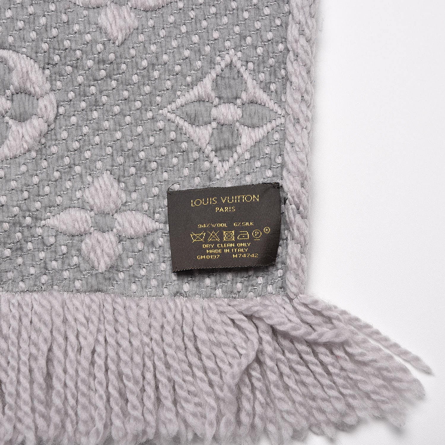 Louis Vuitton Wool Silk Logomania Scarf Pearl Grey 4 of 5