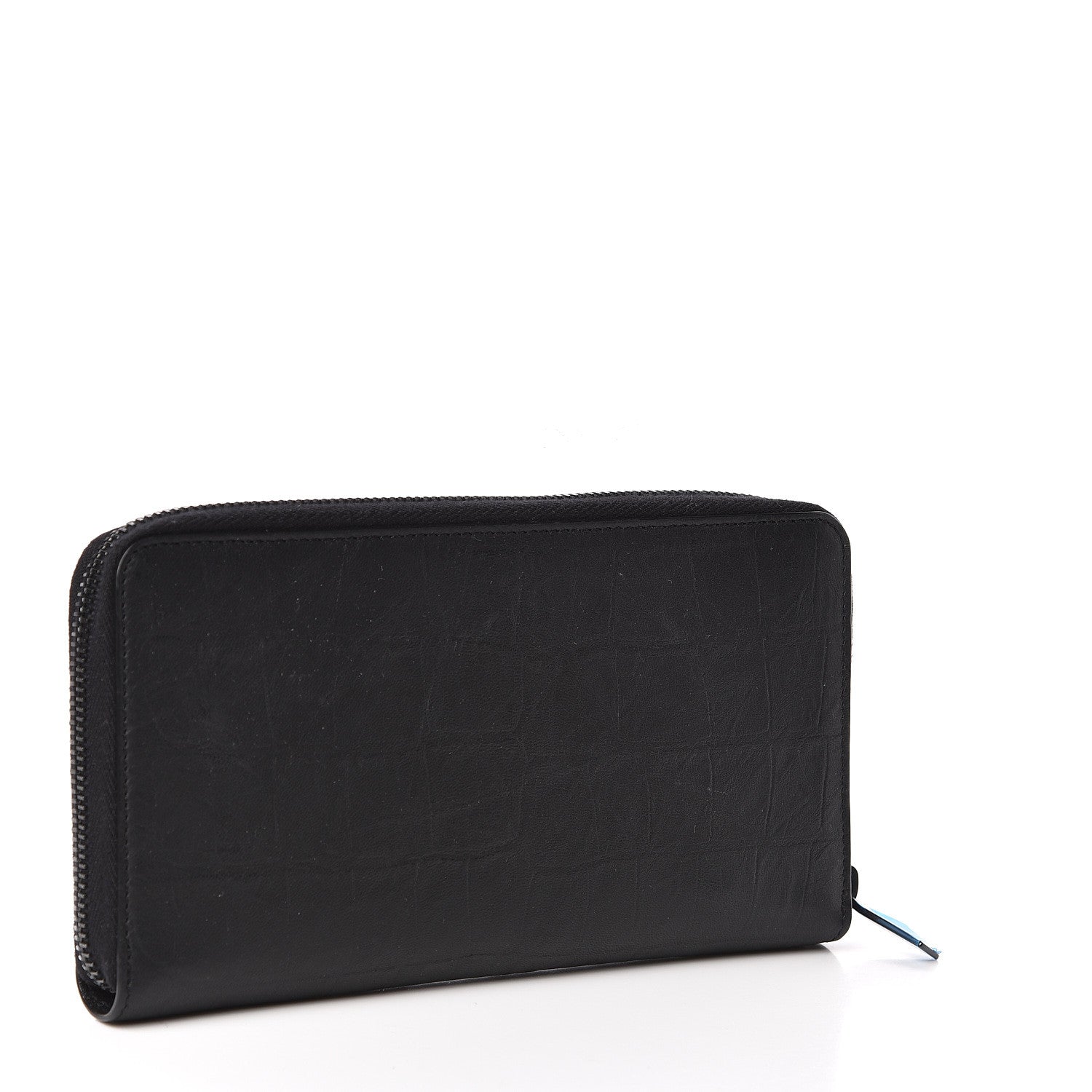 Saint Laurent Crocodile Embossed Sheepskin Mens Zip Around Continental Wallet Black 3 of 7