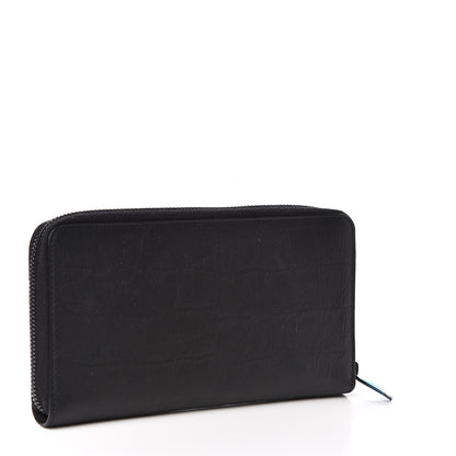 Saint Laurent Crocodile Embossed Sheepskin Mens Zip Around Continental Wallet Black 3 of 7
