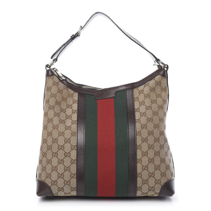 Gucci Monogram Vintage Web Medium Hobo Dark Brown 1 of 12
