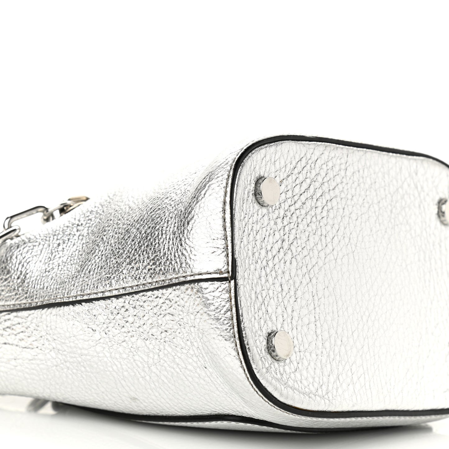 Metallic Pebbled Calfskin Riot Bucket Bag Silver