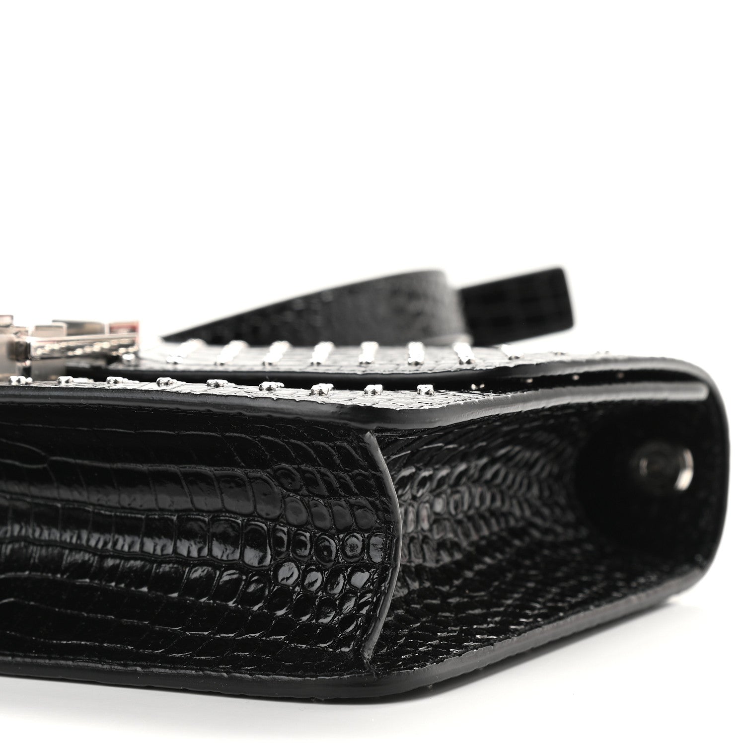Saint Laurent Crocodile Embossed Calfskin Crystal Embellished Carre Satchel Black 14 of 16