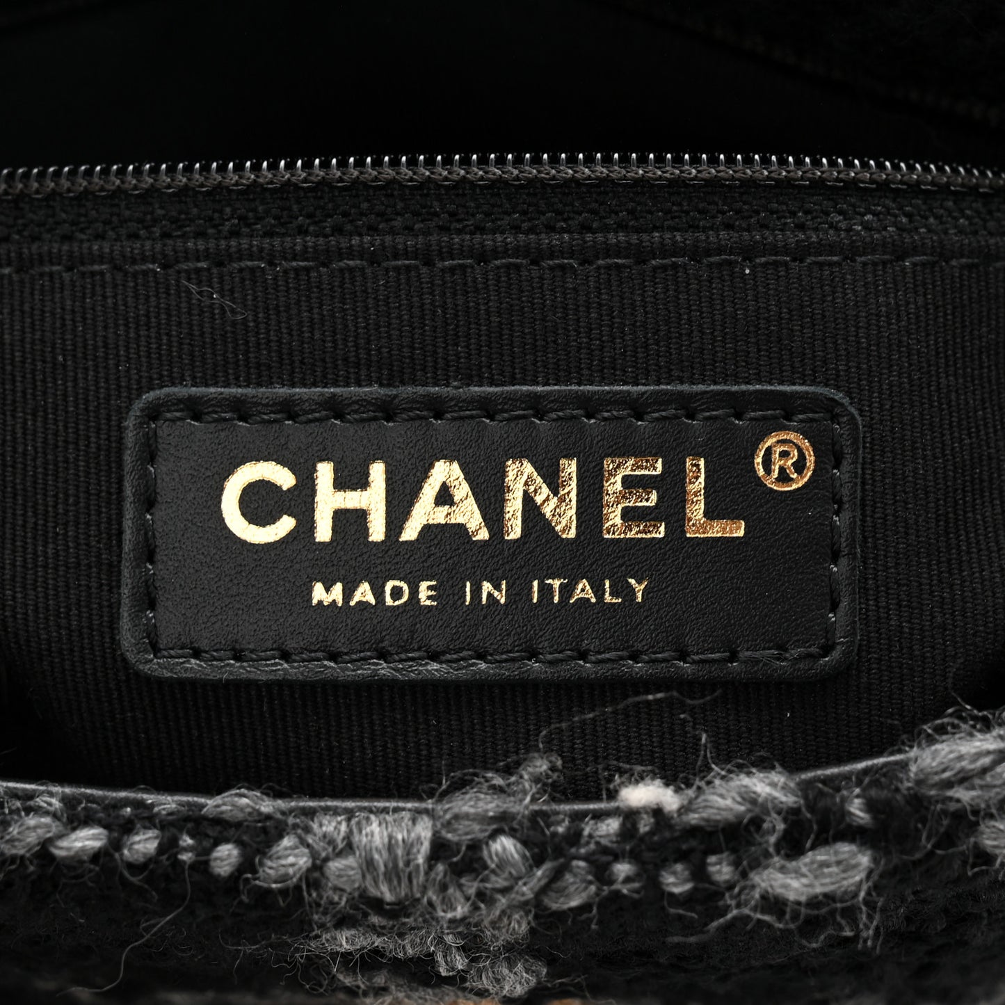 Wool Tweed Quilted Small Elegant Chain Flap Black Grey