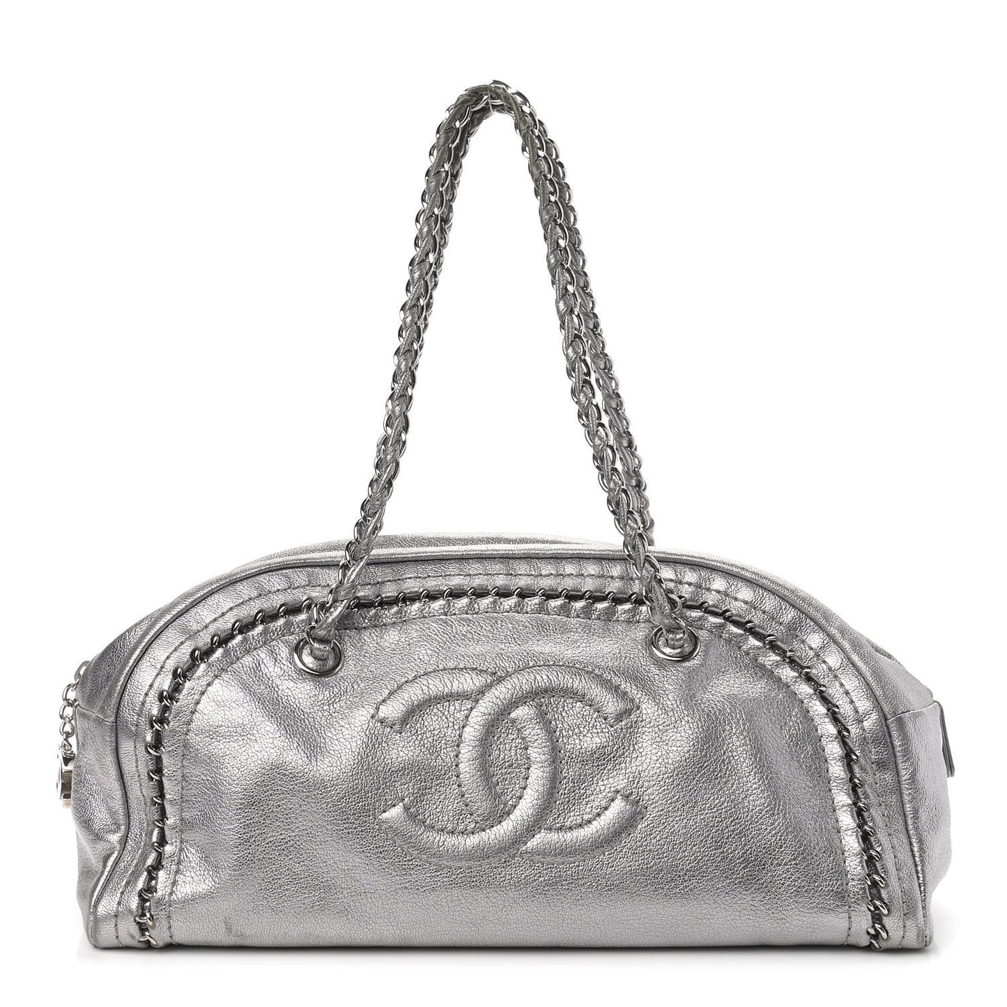 Metallic Goatskin Medium Luxe Ligne Bowler Silver
