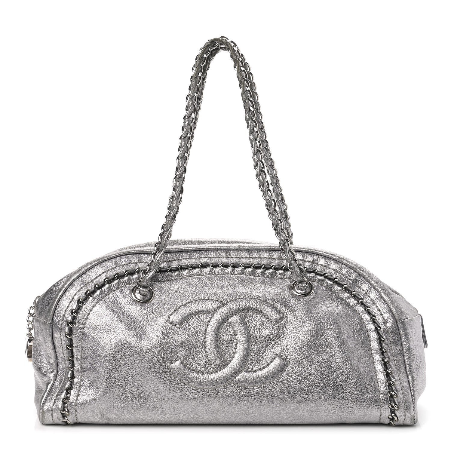 Chanel Metallic Goatskin Medium Luxe Ligne Bowler Silver 1 of 9