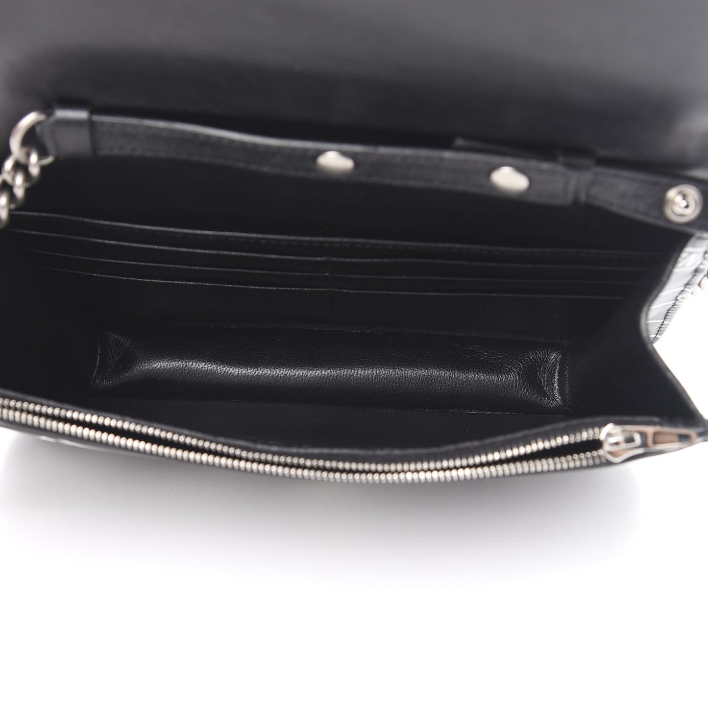 Matte Calfskin Diagonal Allover Logo Print B Wallet on Chain Black White