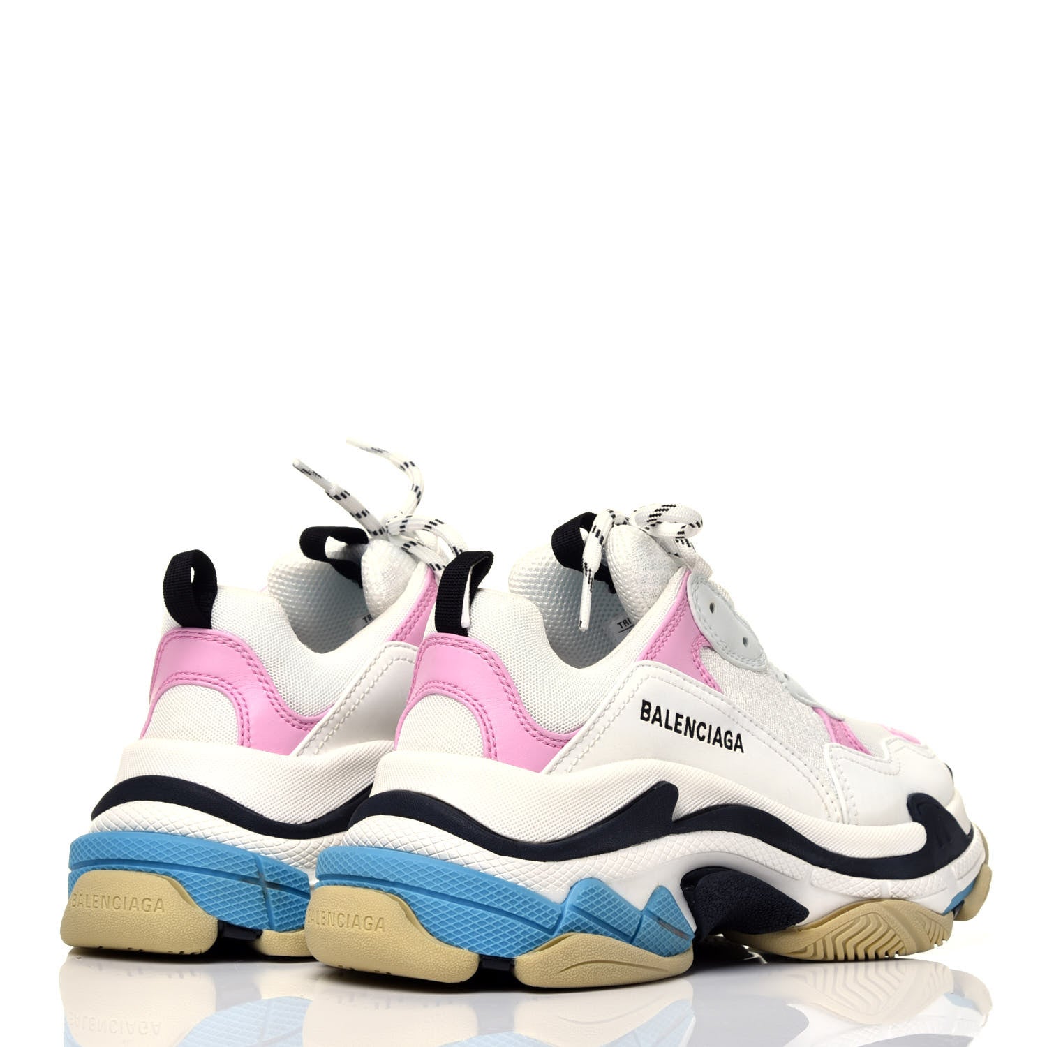 Balenciaga Fabric Mesh Washed Effect Womens Triple S Sneakers 40 Pink White Blue 4 of 8