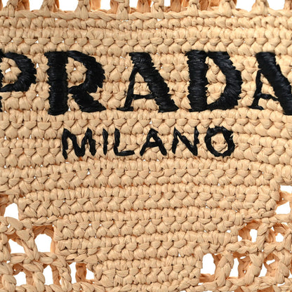 Prada Yarn Raffia Effect Crochet Logo Embroidered Tote Bag Naturale 7 of 10