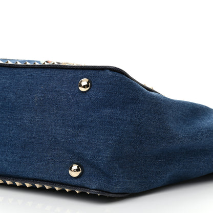 Valentino Garavani Denim Butterfly Embroidered Medium Rockstud Tote Light Denim Multicolor 10 of 10