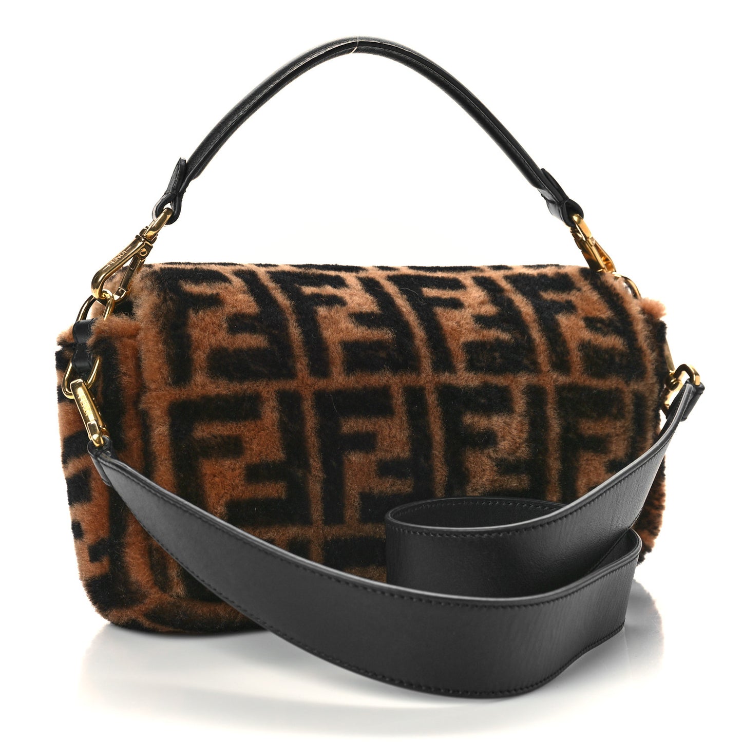 Shearling Vitello Dolce Macro FF 1974 Baguette Tobacco Black
