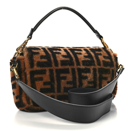 Fendi Shearling Vitello Dolce Macro FF 1974 Baguette Tobacco Black 3 of 8