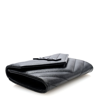 Saint Laurent Grain De Poudre Matelasse Chevron Small Monochome Monogram Envelope Wallet Black 5 of 7