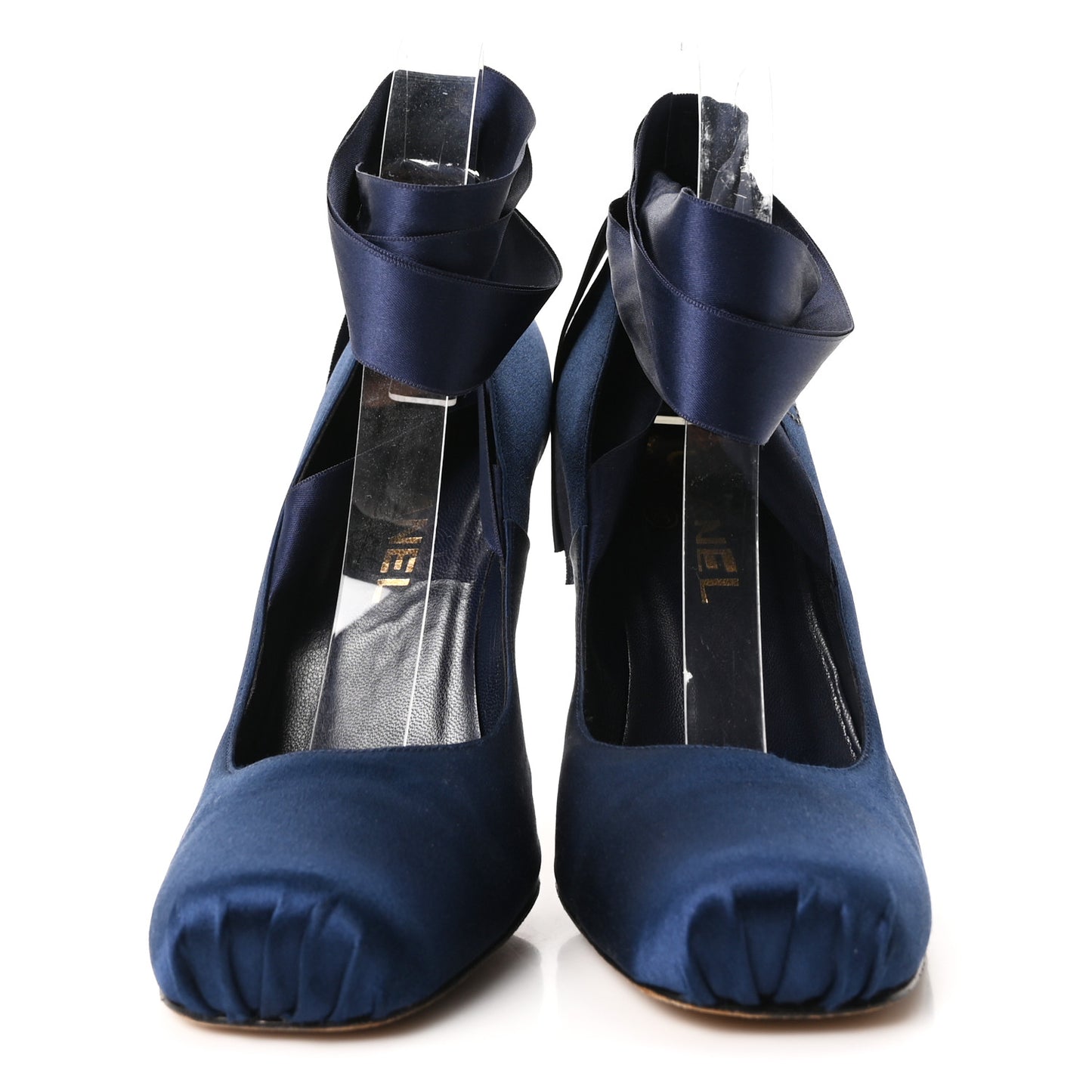 Satin Ankle Wrap Pumps 39 Navy