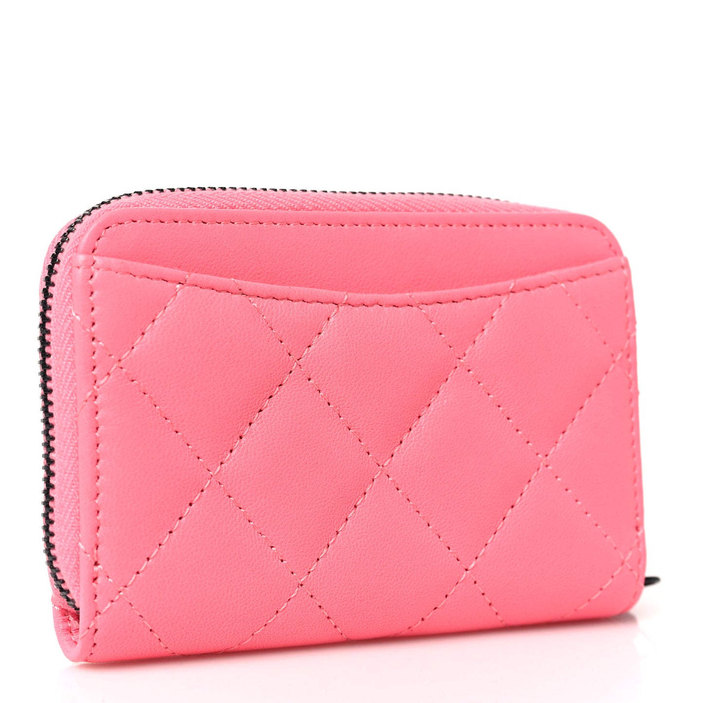 Lambskin Quilted Zip Around Coin Purse Pink