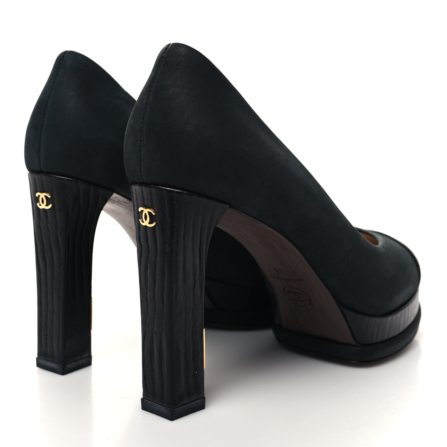 Chanel Wax Suede Wood Pumps 38 Black Brown 4 of 9