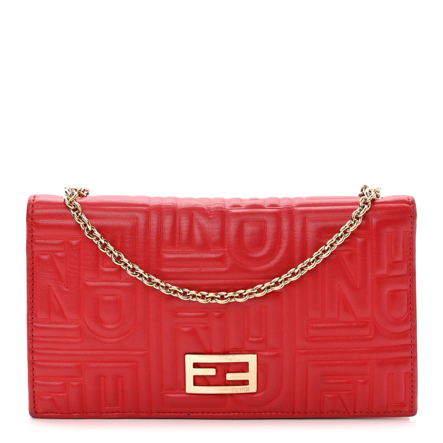Nappa Logo Embossed Long Wallet on Chain Rosso