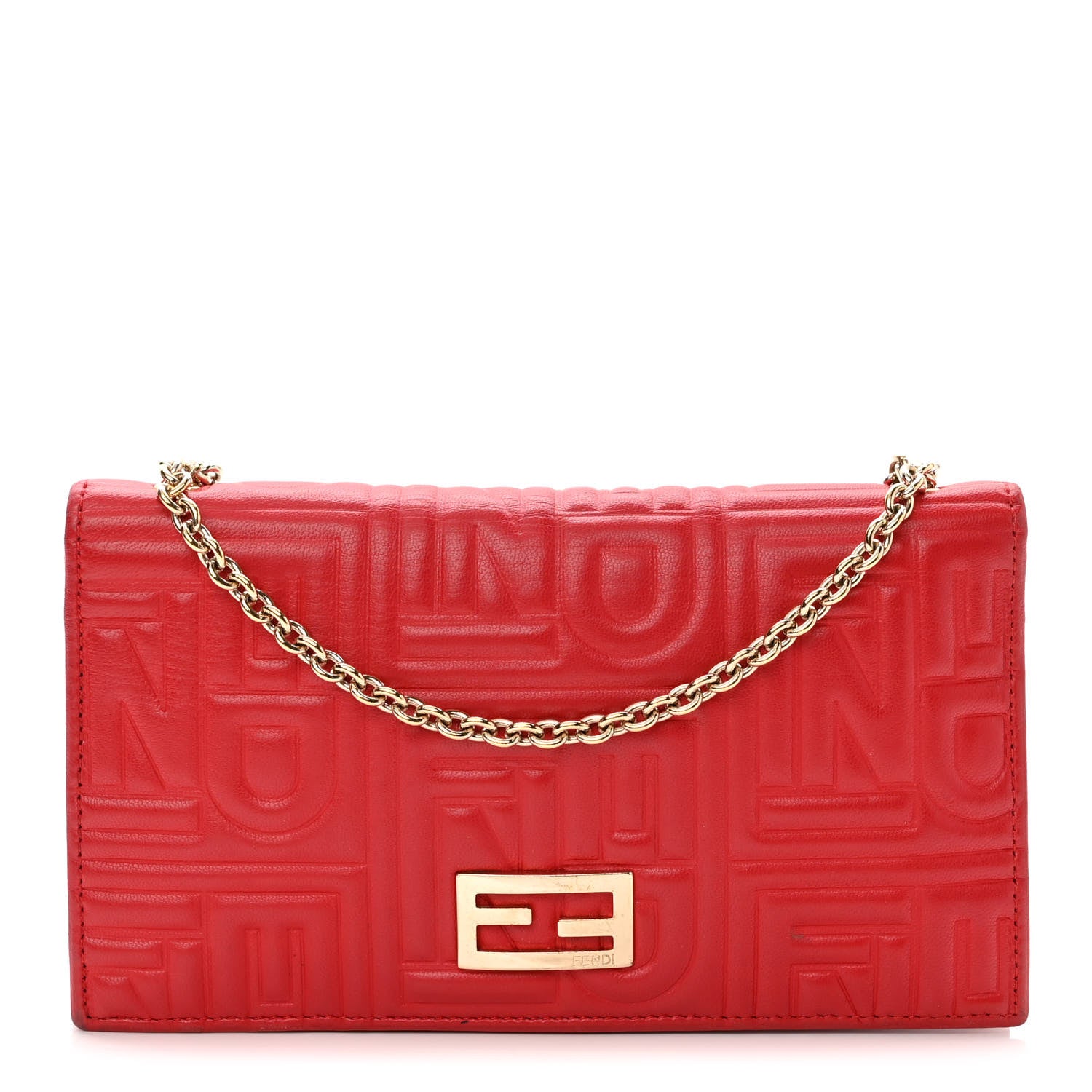 Fendi Nappa Logo Embossed Long Wallet on Chain Rosso 1 of 12