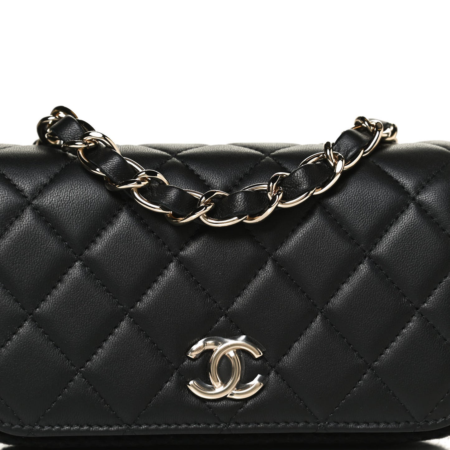 Lambskin Crochet Quilted Flap Phone Holder Black