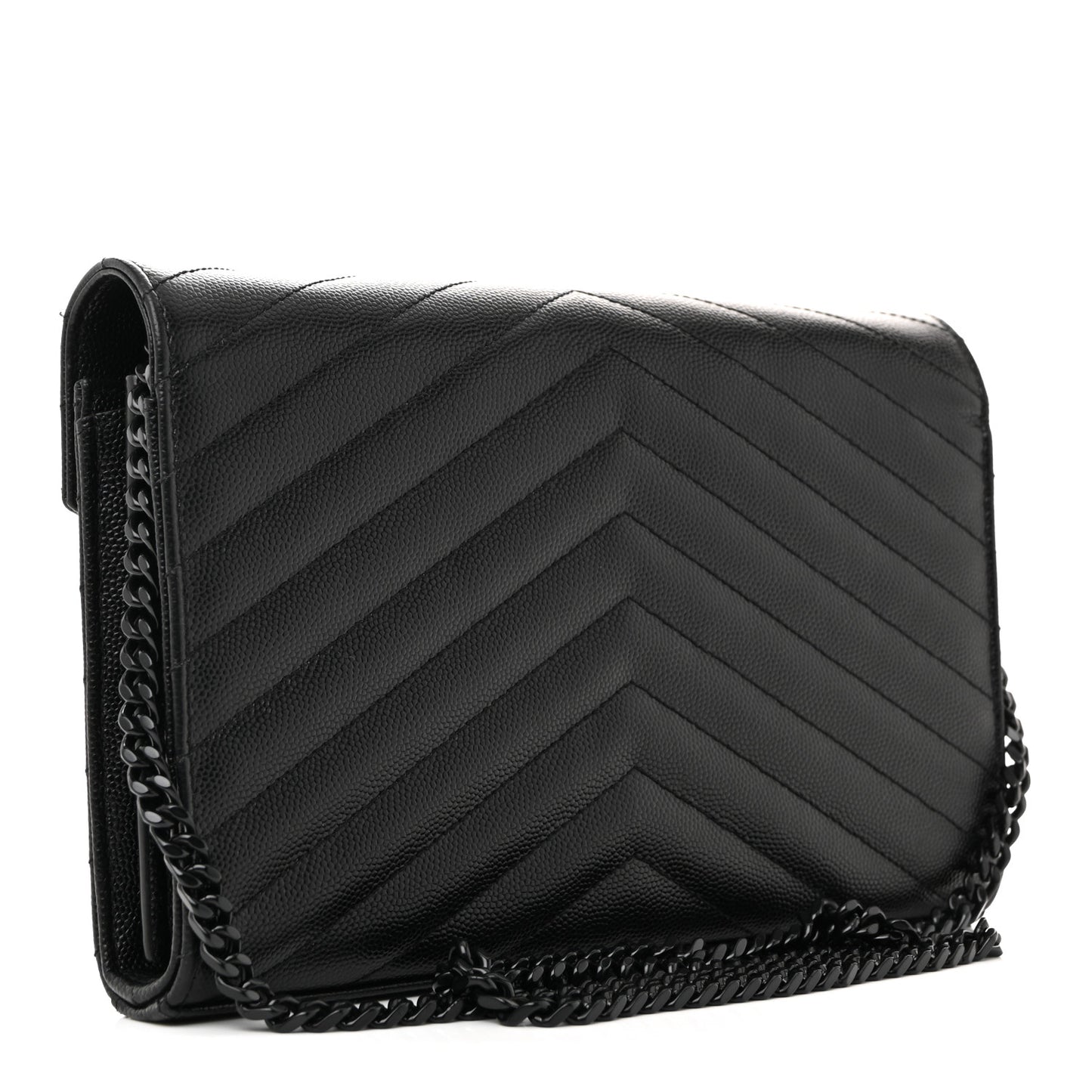 Grain De Poudre Matelasse Chevron Monogram Monochrome Chain Wallet Black