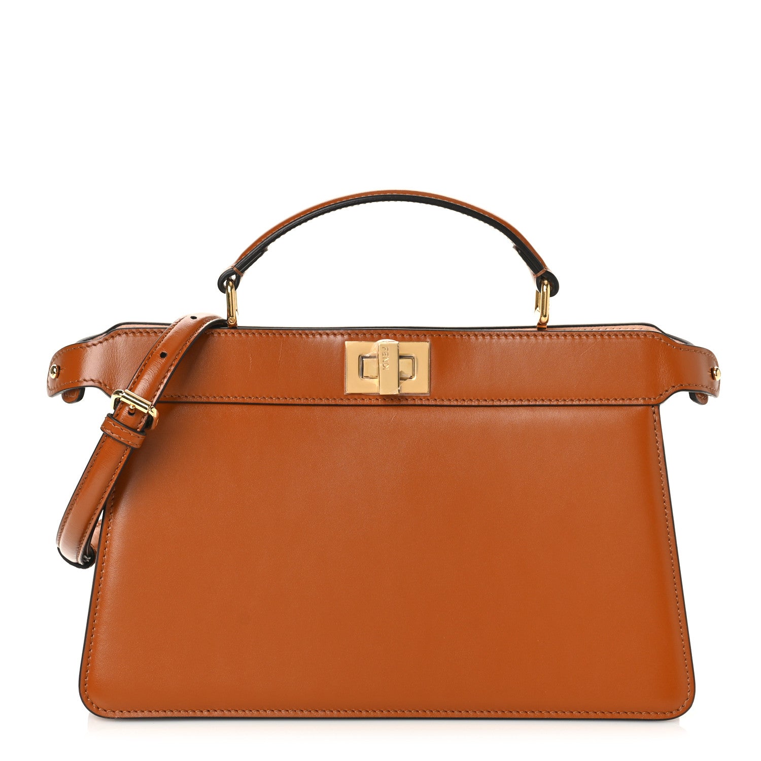 Fendi Vitello King Luxor Shiny Nappa Medium Peekaboo I SEE U East West Satchel Brandy Light Rose 1 of 9