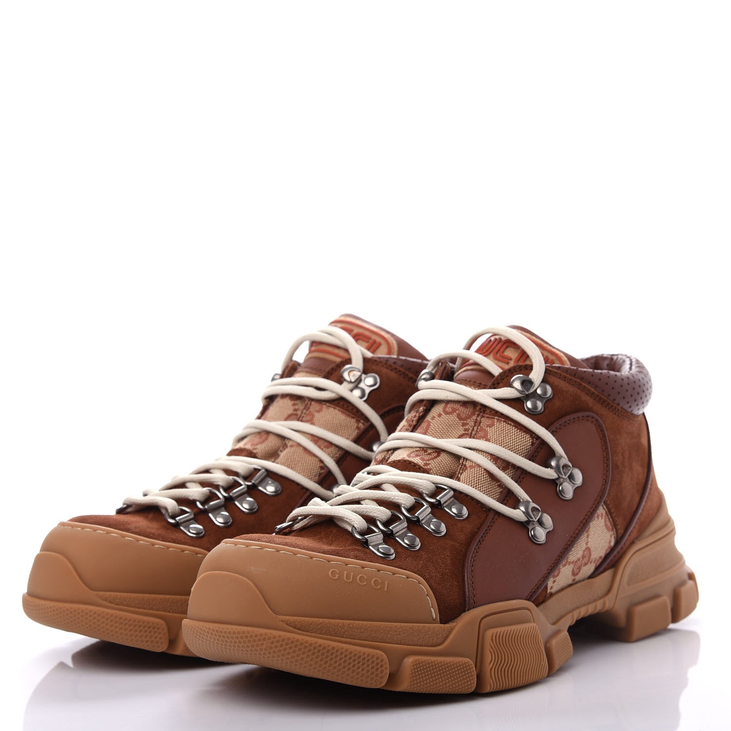 Gucci X SEGA Suede Calfskin GG Monogram Mens Flashtrek Sneakers 7.5 New Cuir Beige Ruggine 3 of 11